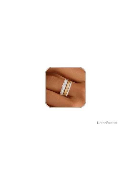 Jewelry - 14K Gold Plated Stackable Rings Set Cubic Zirconia 3pc